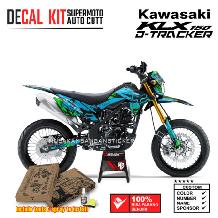 Decal Sticker Kit Supermoto Dirtbike Kawasaki KLX Dtraker 150 Racing Grafis Biru Hijau