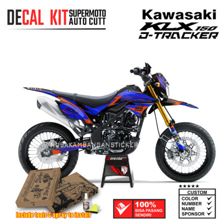 Decal Sticker Kit Supermoto Dirtbike Kawasaki KLX Dtraker 150 Racing Grafis Flow 20 Biru Orange
