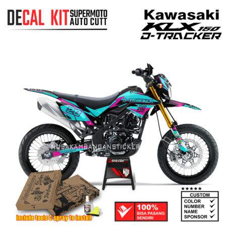 Decal Sticker Kit Supermoto Dirtbike Kawasaki KLX Dtraker 150 Racing Grafis Flow 20 Biru Pink