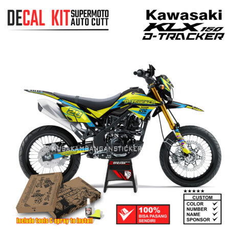 Decal Sticker Kit Supermoto Dirtbike Kawasaki KLX Dtraker 150 Racing Grafis Flow 20 Kuning Biru