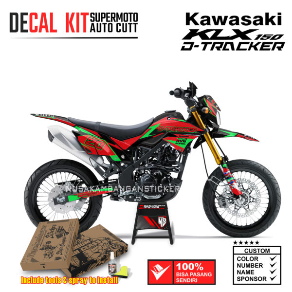 Decal Sticker Kit Supermoto Dirtbike Kawasaki KLX Dtraker 150 Racing Grafis Flow 20 Merah Hijau