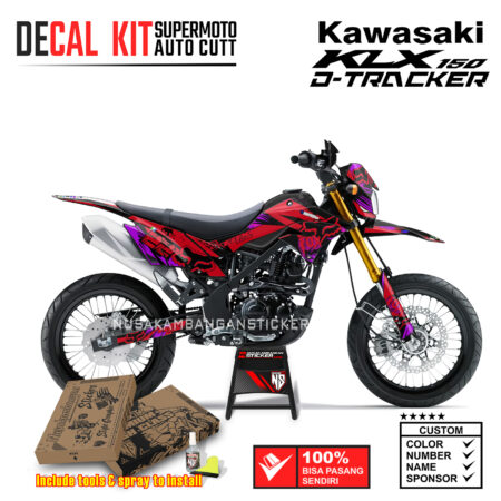 Decal Sticker Kit Supermoto Dirtbike Kawasaki KLX Dtraker 150 Racing Grafis Merah Pink