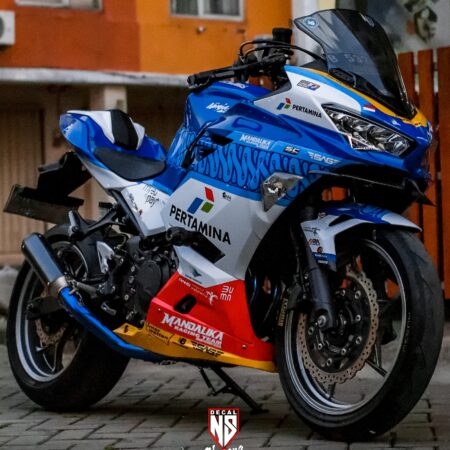 Decal Sticker Kawasaki All New Ninja 250 Fi 2018 Livery Mandalika SAG Biru Modifikasi Stiker Full Body 01