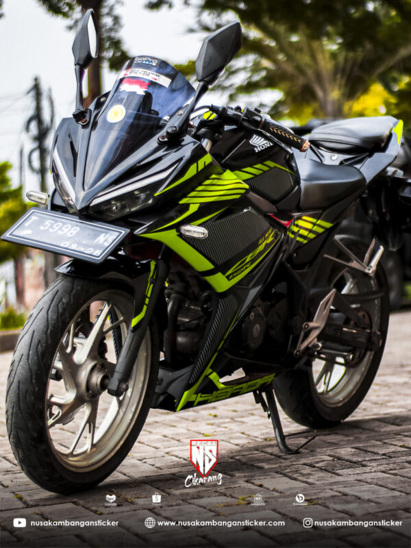 Desain Motor Honda CBR 150 R All New Hitam Karbon Grafis Hijau Sticker Full Body 01
