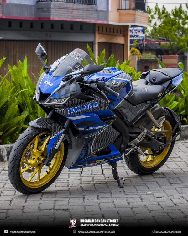 Desain Motor Yamaha R15 V3 Karbon Grafis Biru Modifikasi Stiker Full Body 01