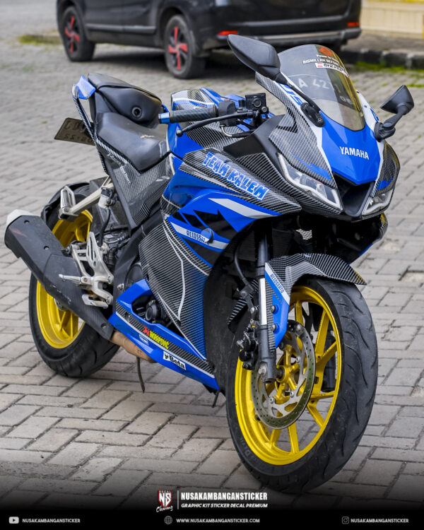 Desain Motor Yamaha R15 V3 Karbon Grafis Biru Modifikasi Stiker Full Body 02