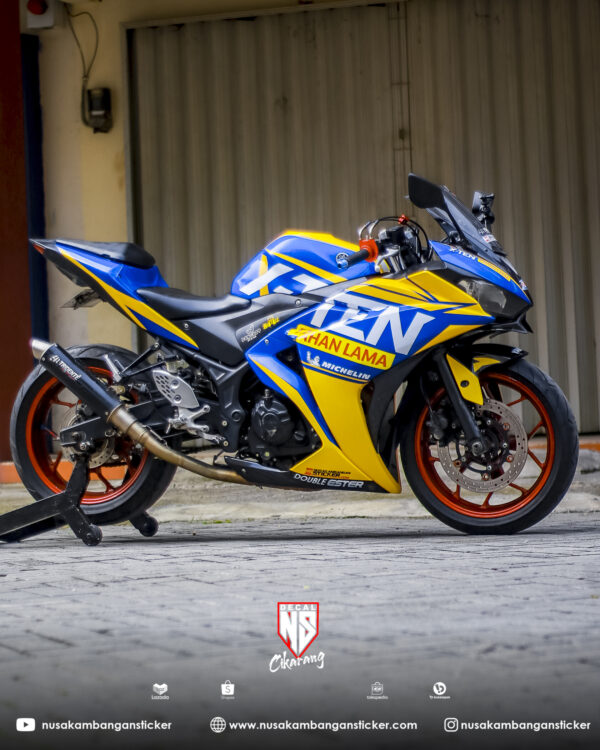 Desain Motor Yamaha R25 Biru Kuning Stiker Modifikasi Full Body 01