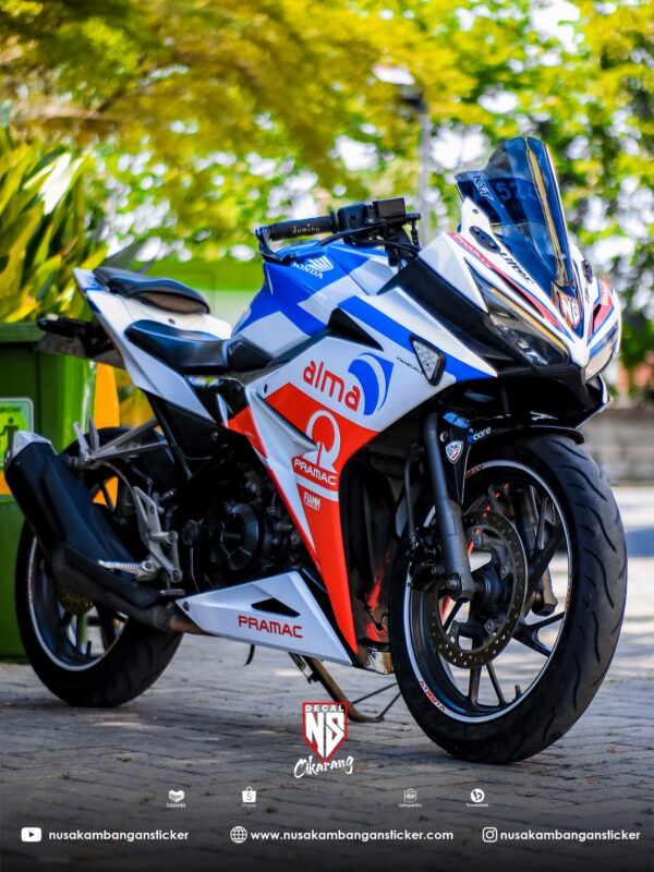 Stciker Motor Honda CBR 150 R Livery Pramac Putih Modifikasi Stiker Full Body 02