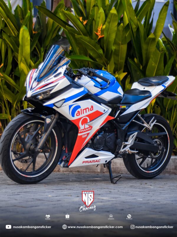 Stciker Motor Honda CBR 150 R Livery Pramac Putih Modifikasi Stiker Full Body 05