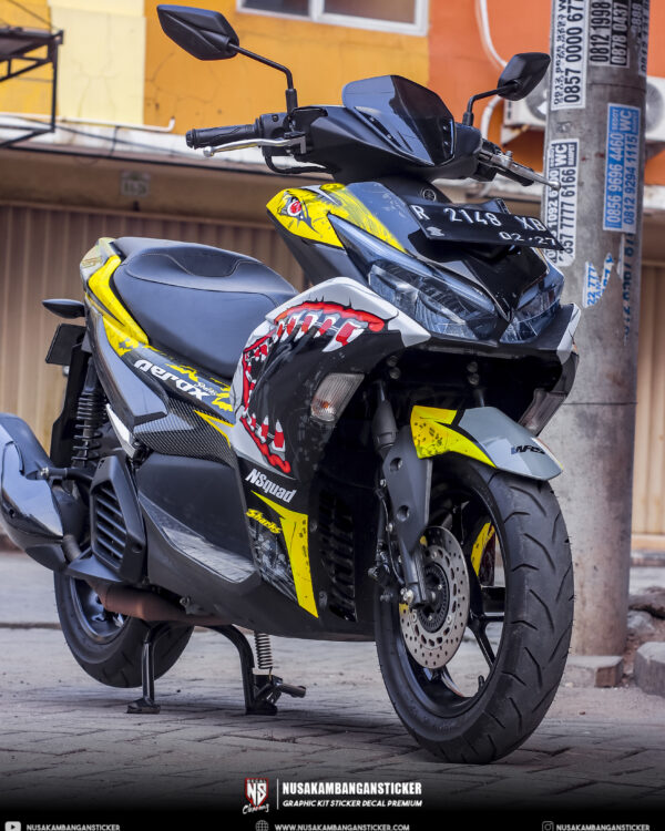 Sticker Motor Yamaha Aerox 155 Conected Shark Kuning Modifikasi Decal Stiker Full Body 03