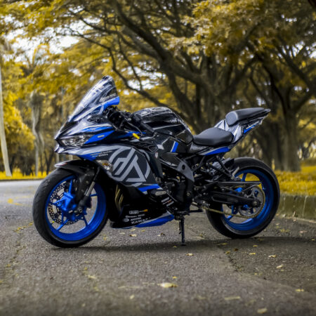 Stiker decal NINJA ZX25R Hitam grafis biru full bosy 02