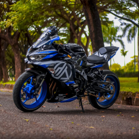 Stiker decal NINJA ZX25R Hitam grafis biru full bosy 04