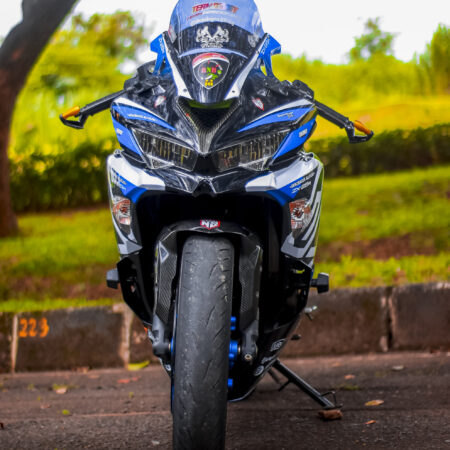 Stiker decal NINJA ZX25R Hitam grafis biru full bosy 05