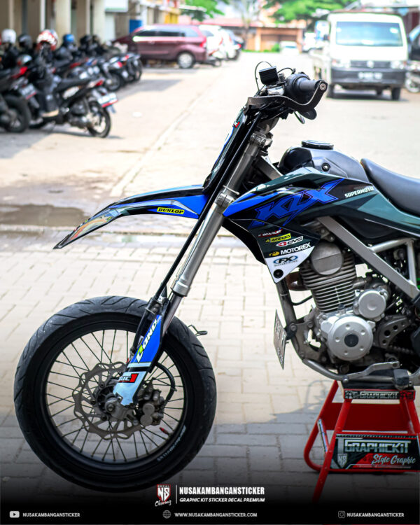 Decal Sticker Kit Supermoto Dirtbike Kawasaki klx hitam biru fullbody 02