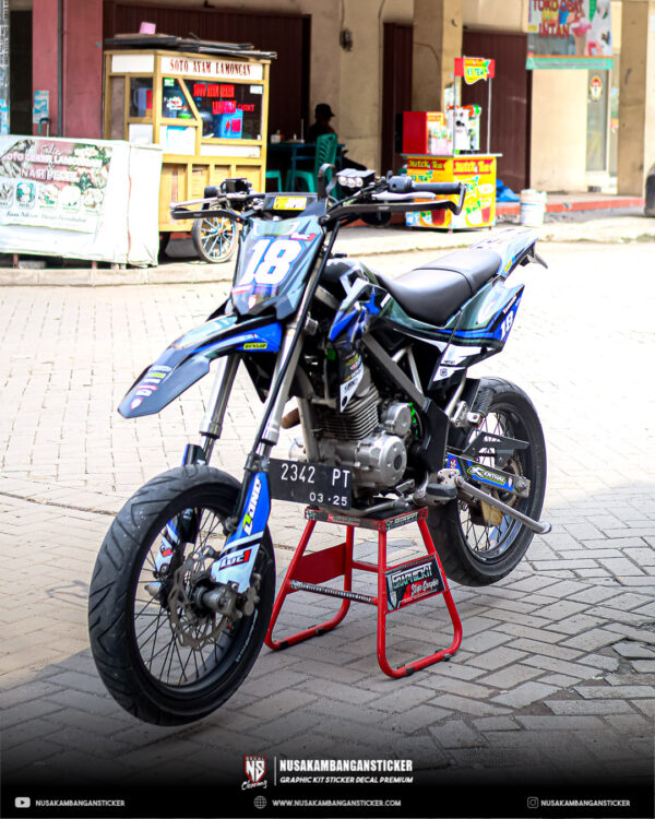 Decal Sticker Kit Supermoto Dirtbike Kawasaki klx hitam biru fullbody 06