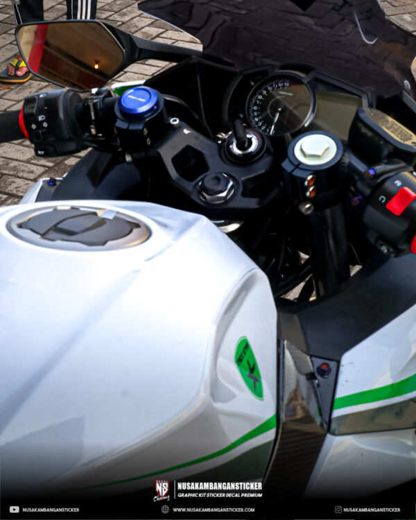 Decal Stiker Motor Kawasaki Ninja 250 Fi Putih List Hijau Fullbody 04
