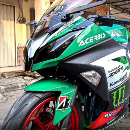 Desain Sticker Kawasaki Ninja 250 Fi Mnster Hijau Putih Fullbody 04