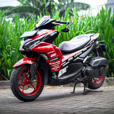 Desain Sticker Motor Yamaha Aerox Connected Merah Hitam Fullbody 01