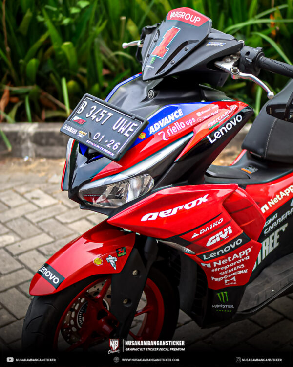 Desain Sticker Motor Yamaha Aerox Connected Merah Hitam Fullbody 04