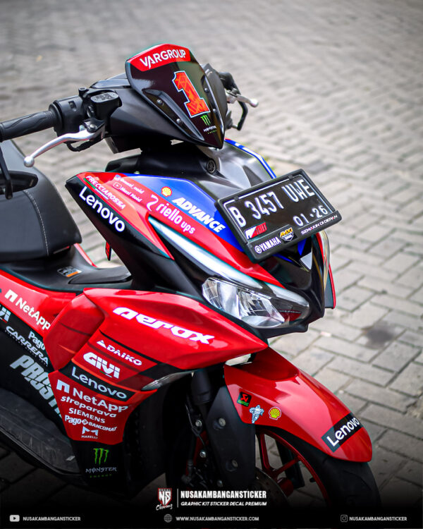 Desain Sticker Motor Yamaha Aerox Connected Merah Hitam Fullbody 06