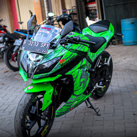 Desain Sticker Kawasaki Ninja 250 Fi Skull Hijau Abu abu Fullbody 03