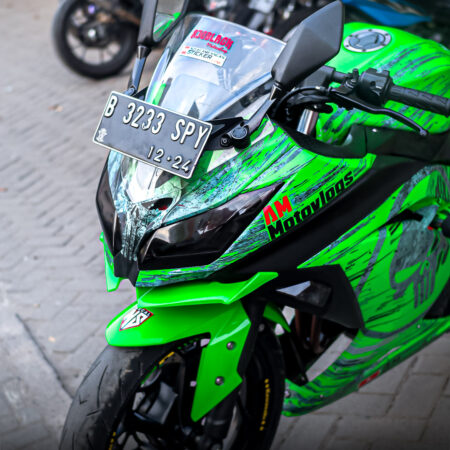 Desain Sticker Kawasaki Ninja 250 Fi Skull Hijau Abu abu Fullbody 04