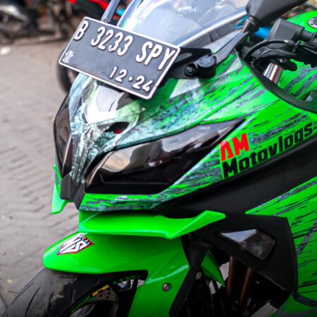 Desain Sticker Kawasaki Ninja 250 Fi Skull Hijau Abu abu Fullbody 05