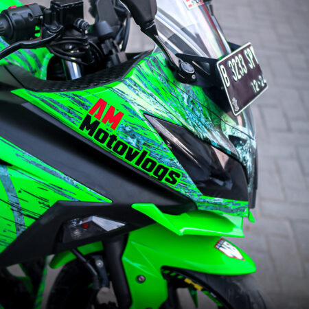Desain Sticker Kawasaki Ninja 250 Fi Skull Hijau Abu abu Fullbody 06