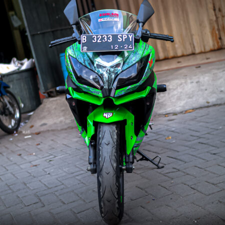 Desain Sticker Kawasaki Ninja 250 Fi Skull Hijau Abu abu Fullbody 07