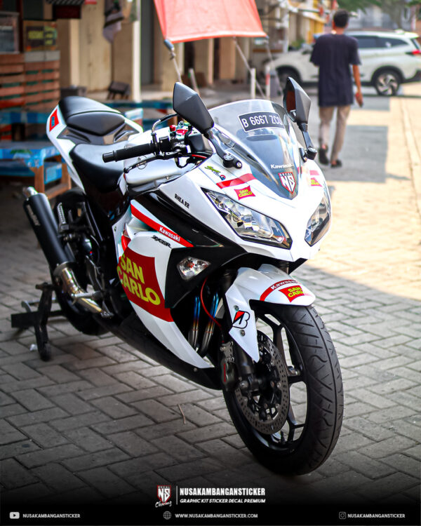 Stiker Motor Kawasaki Ninja 250 Fi San Carlo Putih Merah Fullbody 03