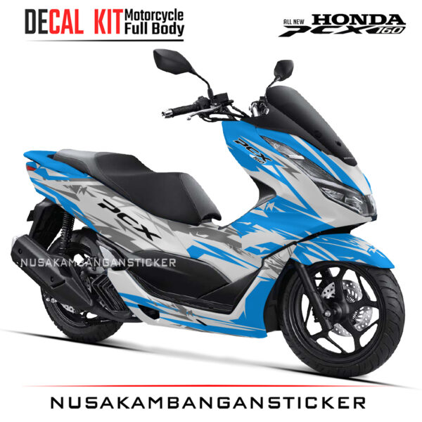 DECAL KIT STICKER HONDA PCX 160 DESAIN POLYGON ABSTRAK BIRU PUTIH RACING GRAPHIC DECAL