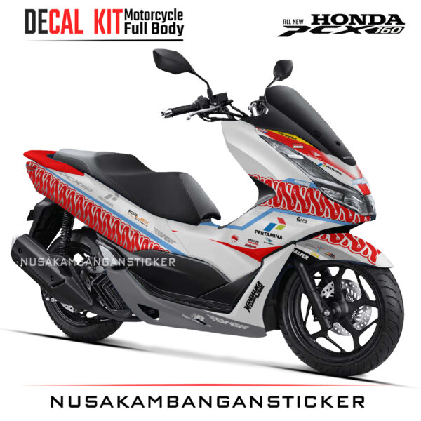 DECAL KIT STICKER HONDA PCX 160 PERTAMINA MANDALIKA PUTIH MERAH RACING GRAPHIC DECAL