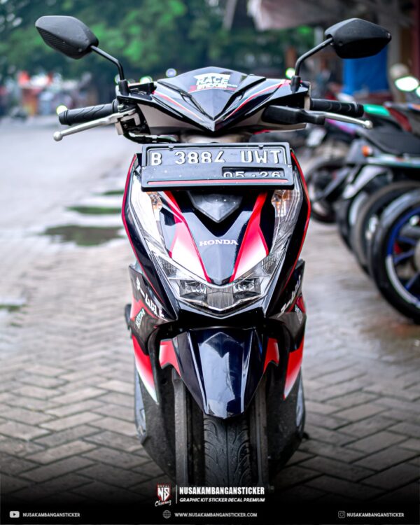 DECAL STICKER HONDA BEAT HITAM KOMBINASI GRAFIS MERAH FULLBODY