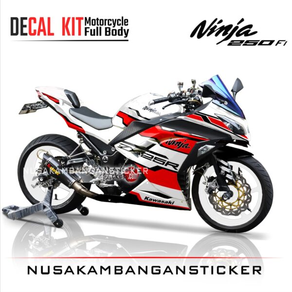 DECAL STICKER NINJA 250 FI PUTIH GRAFIS MERAH FULLBODY