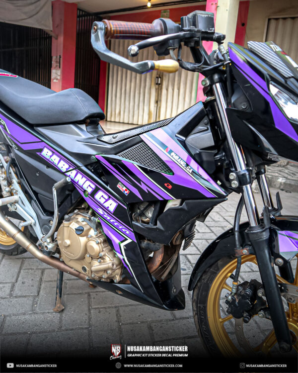 DECAL KIT STICKER SATRIA 150F HITAM GRAFIS UNGU RACING FULLBODY