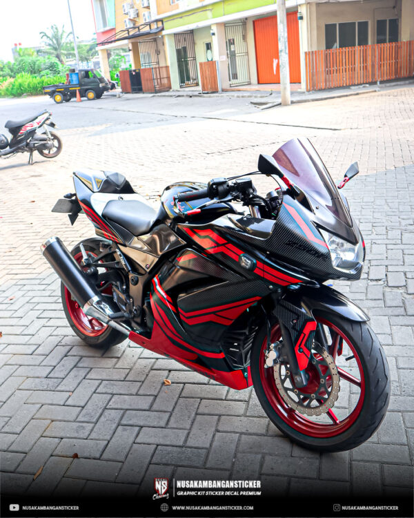 DECAL STICKER NINJA 250 KARBU MERAH KOMBINASI MOTIF CARBON FULLBODY