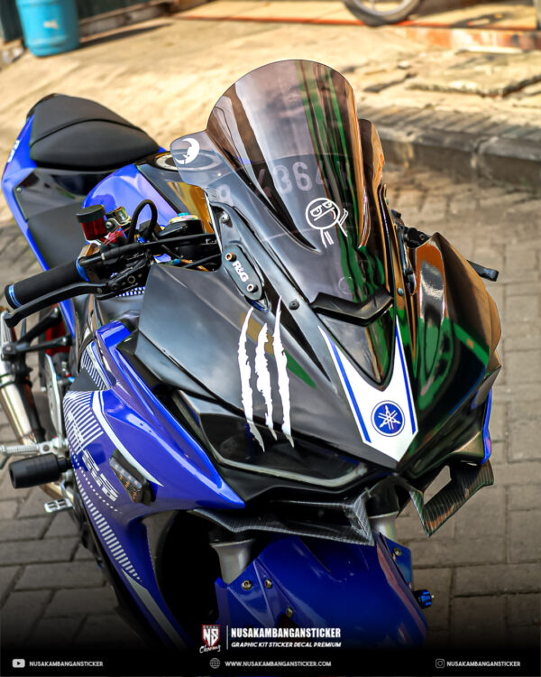 DECAL STICKER YAMAHA R25 BIRU KOMBINASI GRAFIS PUTIH FULLBODY