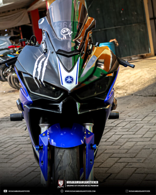 DECAL STICKER YAMAHA R25 BIRU KOMBINASI GRAFIS PUTIH FULLBODY