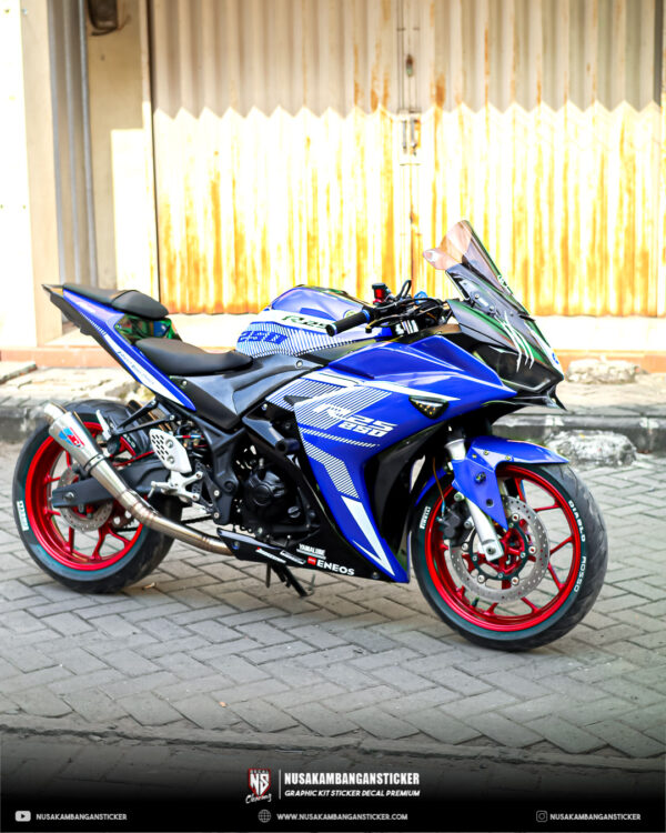 DECAL STICKER YAMAHA R25 BIRU KOMBINASI GRAFIS PUTIH FULLBODY