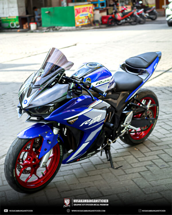 DECAL STICKER YAMAHA R25 BIRU KOMBINASI GRAFIS PUTIH FULLBODY